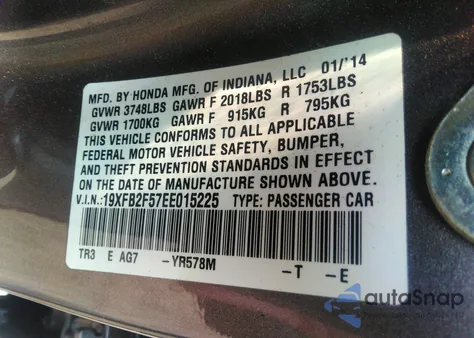 2014 Honda Civic Lx from USA, damaged, VIN 19XFB2F57EE015225